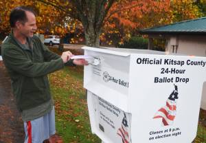 The ballot box outside the Bainbridge Island School District office has been busy the past few days. Steve Powell/Bainbridge Island Review photos.