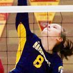 Allie Wildsmith of Bainbridge spikes the ball. File Photo