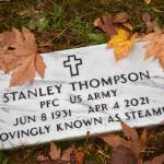 Tombstone of World War II veteran Stanley "Steamie" Thompson in Seabold Cemetery.
