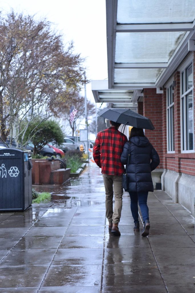Visitors walking along Winslow Way.