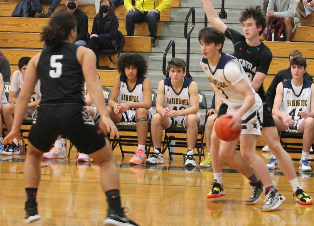 Cliff Hennessey (3) drives the baseline for BI and a second later did a nice step-around move to score.