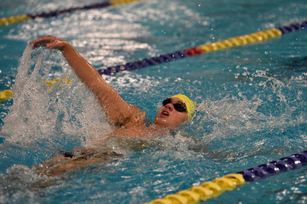 North Kitsap High School swimmer Justin Anderson competes in the 200 meter individual medley.