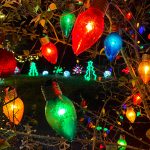 Large vintage lights in Jeff Kesler's holiday light show in the Commodore neighborhood.