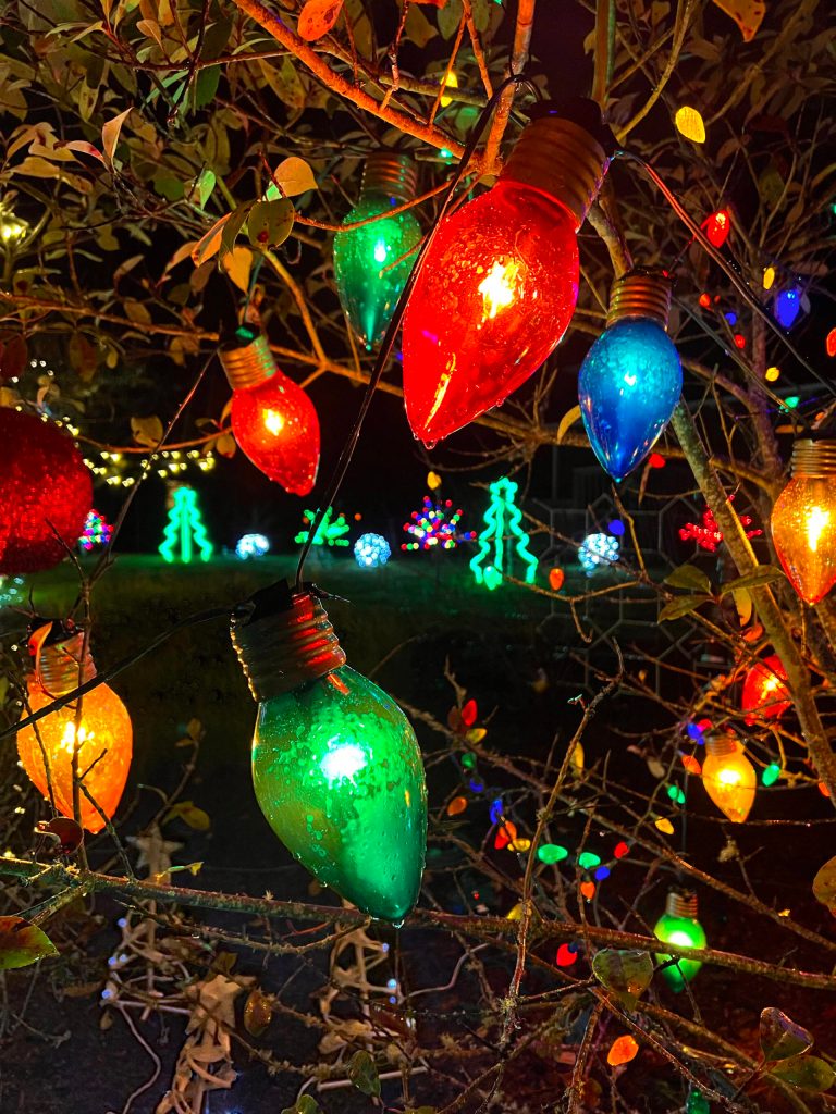 Large vintage lights in Jeff Kesler's holiday light show in the Commodore neighborhood.