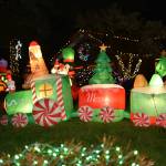 A candy train lights up the night.