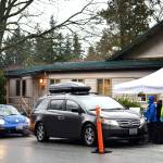 Vehicles line up at the BISD COVID testing site at the district administrative offices Jan. 10. By 9:08 a.m. 200 rapid tests had been administered by April Murray and the testing team.