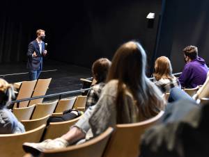 Washington's 6th Congressional District Rep. Derek Kilmer speaks with students at Bainbridge High School Jan. 27. Nancy Treder/Bainbridge Island Review