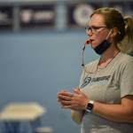 Coach Kristin Gellert watches a scrimmage.