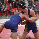 Wyatt Chabot of Bainbridge won his first match, but was pinned in his second one. Steve Powell/Bainbridge Island Review