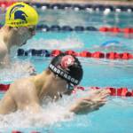 Steve Powell/Bainbridge Island Review photos
Jason Geddes of Bainbridge, left, heads to the finish line in the breaststroke.