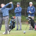 Owen Scheer tees off for Bainbridge in a match at Kingston. Steve Powell/Bainbridge Island Review Photos