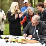 Gov. Jay Inslee signs a bill making pickleball the official state sport. Nancy Treder/Bainbridge Review photos