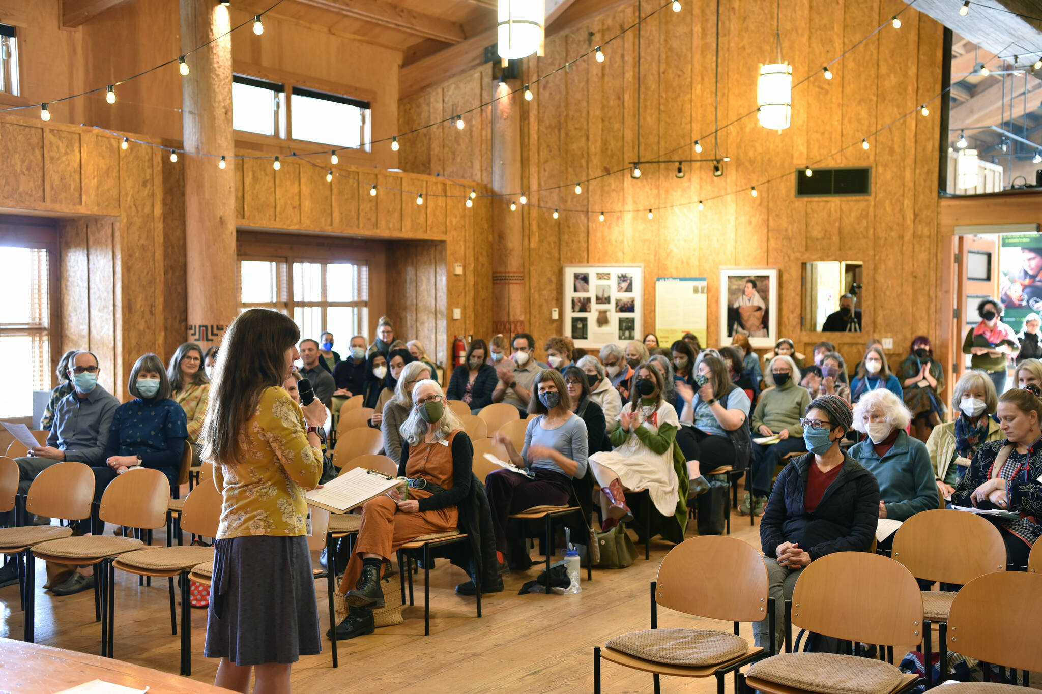 Christina Conklin welcomes conference attendees to IslandWood.
