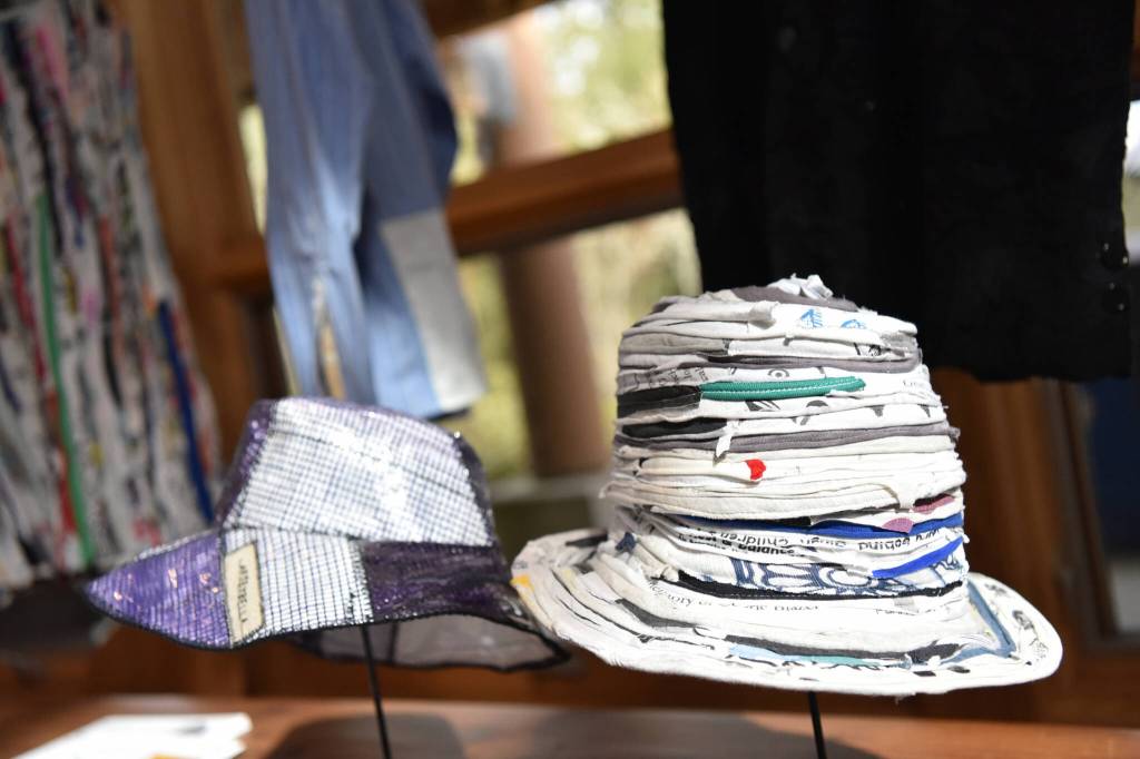 Bainbridge Arts & Crafts displayed hats made from recycled materials.
