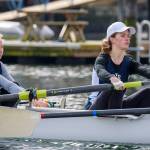 Annika Johnson and Gabriella Matriotti race in their Bainbridge Novice girls 4+ boat.