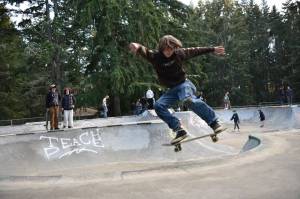 Bainbridge High School freshman Anders McInnis catches some air at the Strawberry Hill Skatepark this week. Nancy Treder/Bainbridge Review photos
