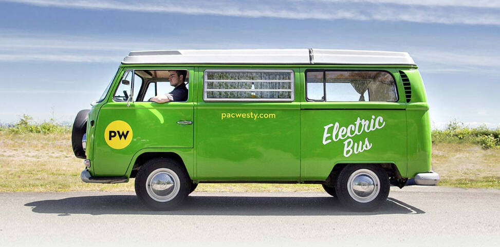 Courtesy photo
The PacWesty van Joule, a converted VW Westfalia van with a Tesla model 3 motor is one of the company vans making deliveries for Town & Country stores in Puget Sound.