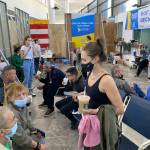 After arriving at Tijuana, Mexico, airport, Levin and her parents wait at the Ukrainian refugee center before making their way to the border crossing.
