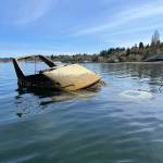 A sunken boat located in the Gorst Horseshoe near Port Orchard. Nancy Treder/Bainbridge Island Review Photos