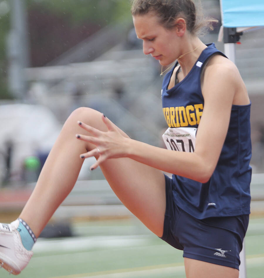 Allie Wildsmith of Bainbridge warms up before participating in the high jump at state.