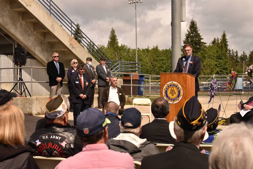 Superintendent Peter Bang-Knudsen shares a story about BHS graduate Pfc. Jack Sutherland, who died from wounds sustained at the Battle of the Bulge.