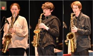 Elana Memke, Lang Armstrong and Barrett Lhamon were the outstanding top saxophone soloists from BHS. Nancy Treder/Bainbridge Review