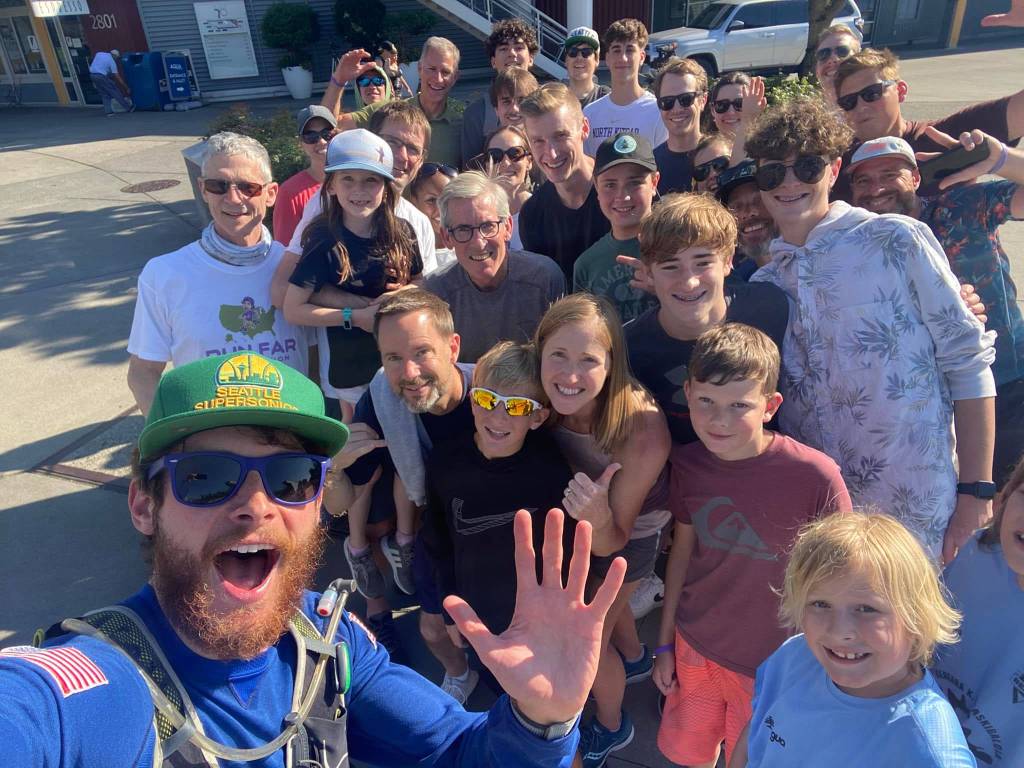 Friends and family welcomed Nance home when he ran through Seattle on his way to Ocean Shores.