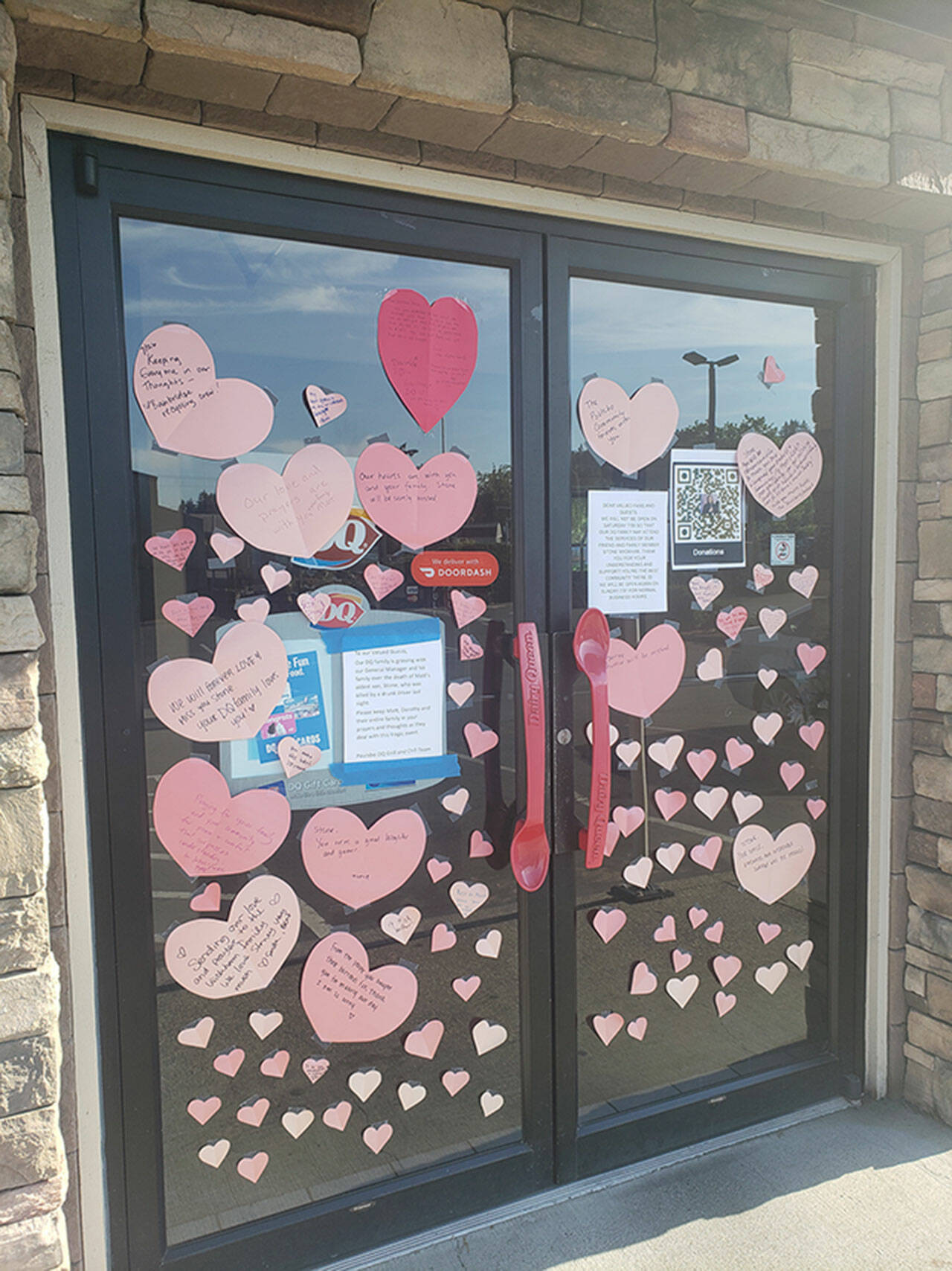 Heartfelt notes adorn the entrance of Dairy Queen following Stone Wickhams death.