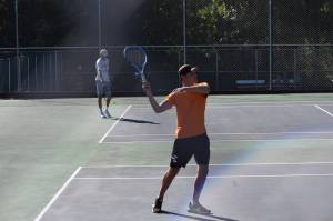 Brogan Rice won his singles match 7-6, 6-2 against North Kitsaps Indigo Gallagher Zapf. Nicholas Zeller-Singh/Kitsap News Group