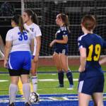 Bremertons Alexia Oyeda-Gaffney kicks off at midfield after the Spartans score a goal. Nicholas Zeller-Singh/Bainbridge Island Review Photos