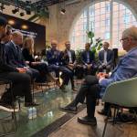 Gov. Jay Inslee and staff engage in a roundtable discussion with corporate and government leaders driving Swedens green industrial and aviation transitions. Courtesy Photos