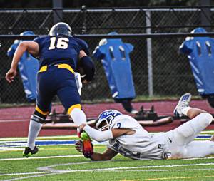 Jack Grant rushed for a 1-yard touchdown to keep the Spartans close to the Olympic Trojans. Nicholas Zeller-Singh/Kitsap News Group Photos