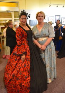 Cherry DeRay and Sarah Haugh from Anderson Island dressed in period costumes for the Bridgerton book signing event in Poulsbo. Nancy Treder/Bainbridge Review Photos