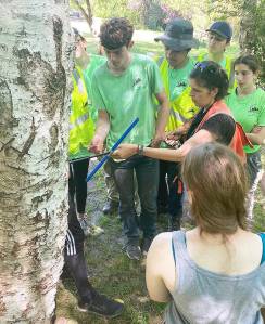 Malloree Weinheimer shows students how to use an increment borer. BI Parks Courtesy Photos