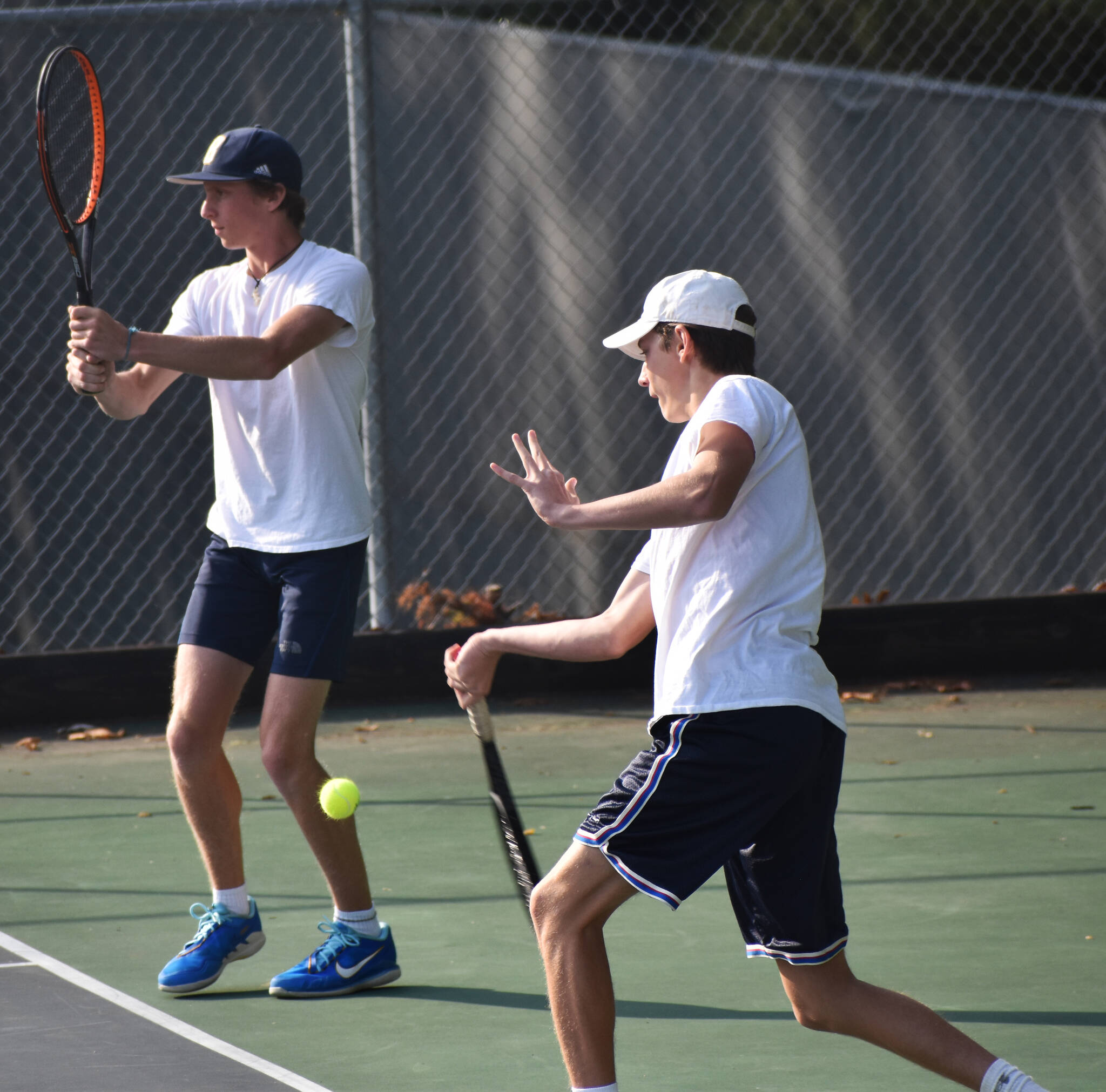 Air Mielbrecht-Hansen and Aidan McLennan escape a close battle against Bremerton on their home court.