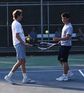 Aidan McLennan and Brodie Lawrence took a 1-0 set lead before matches were called off for poor air quality. Nicholas Zeller-Singh/Kitsap News Group Photos