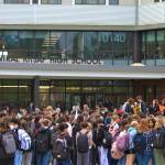 Students crowd the main entrance to Central Kitsap High School for their organized walkout. 
Elisha Meyer/Kitsap News Group Photos
