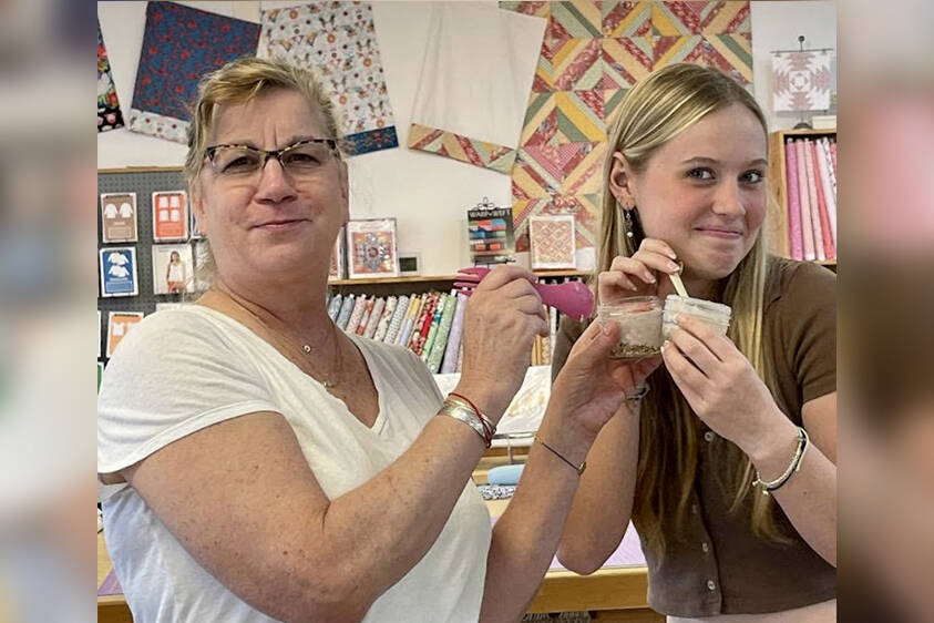 Patricia and Riley at Esthers Fabrics. The friendly Bainbridge store still has a few classes before Christmas where beginners and confident beginners can make handmade gifts for the holidays.