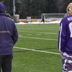 Alumni watch the Vikings practice before the state title game against Lynden.