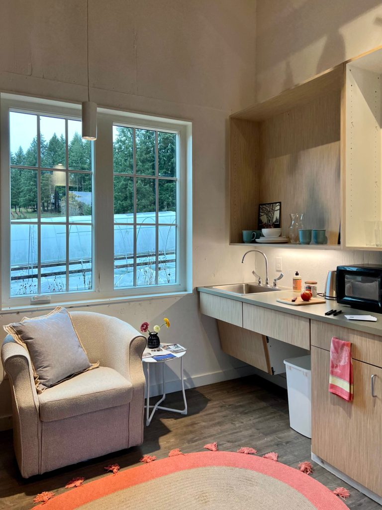 Living room with a view of the farm.