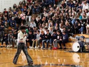 Bainbridge High senior Izaya Brown talks about growing up on the island at the school's Dr. Martin Luther King Jr. assembly Jan. 10. Courtesy Photos