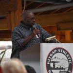 Rickie Brown discusses his first time refereeing a high school football game in poor conditions. Nicholas Zeller-Singh/Kitsap News Group Photos