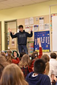 Ultramarathoner and youth mental health advocate Greg Nance answers questions from students at Saint Cecilias Catholic School on Teambuilding Jan. 31. Nancy Treder/Kitsap News Group Photos