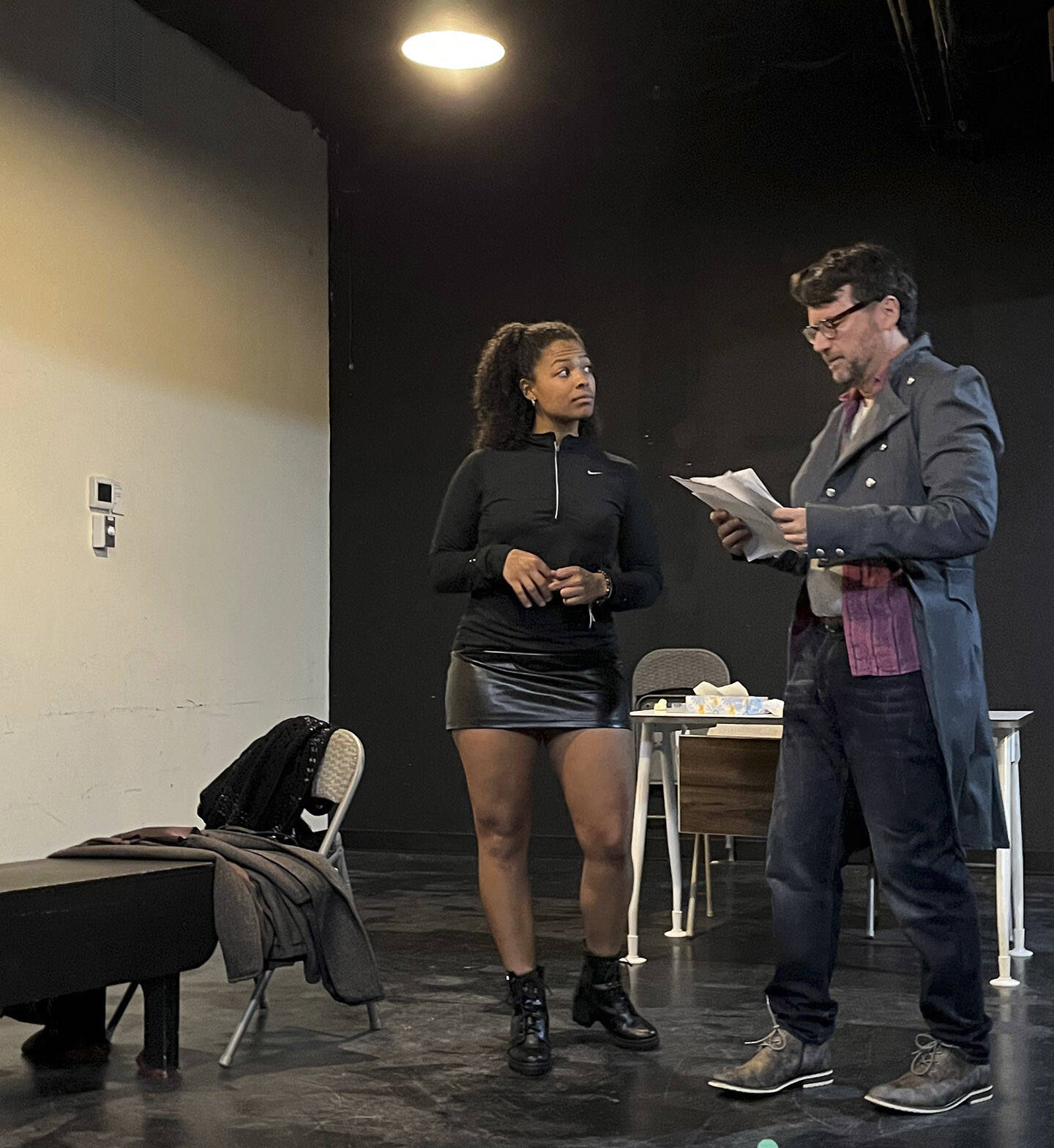 Maleah Woodley and Laurence Hughes rehearse for the play. inD Theatre Courtesy Photo