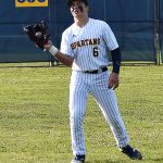 Duncan Bos catches a fly ball shortly after hitting a home run.