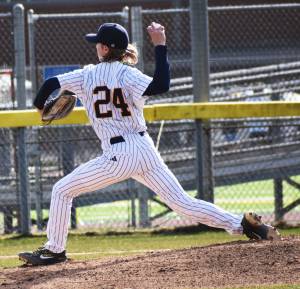 McCrea Curfman dominates on the mound for the Spartans. Nicholas Zeller-Singh/Kitsap News Group Photos
