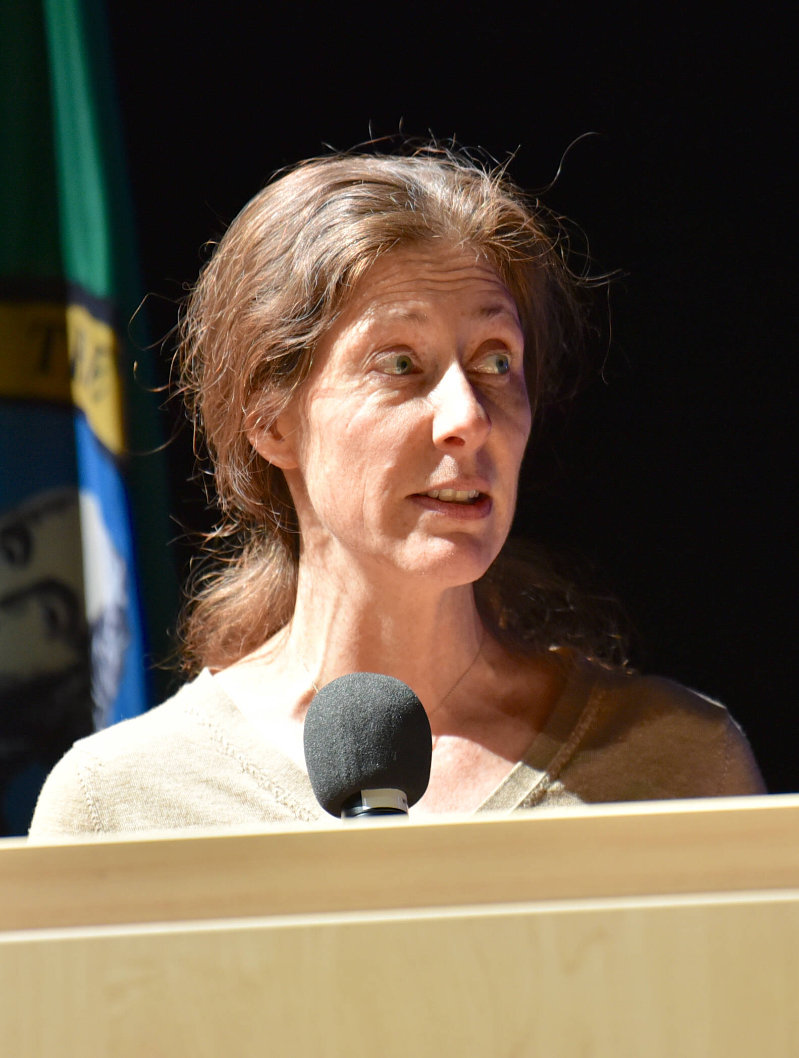 Lindsey Woolsey makes a public comment at the March 30 Bainbridge Island School District meeting.