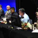 BISD school board members listen to public comments at the March 30 board meeting.