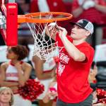 Cole Rabedeaux cuts down the net after taking part in March Madness the past few seasons.