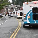 Kitsap Transit shuttles lined up in Lynwood in anticipation of taking passengers to Bremerton.